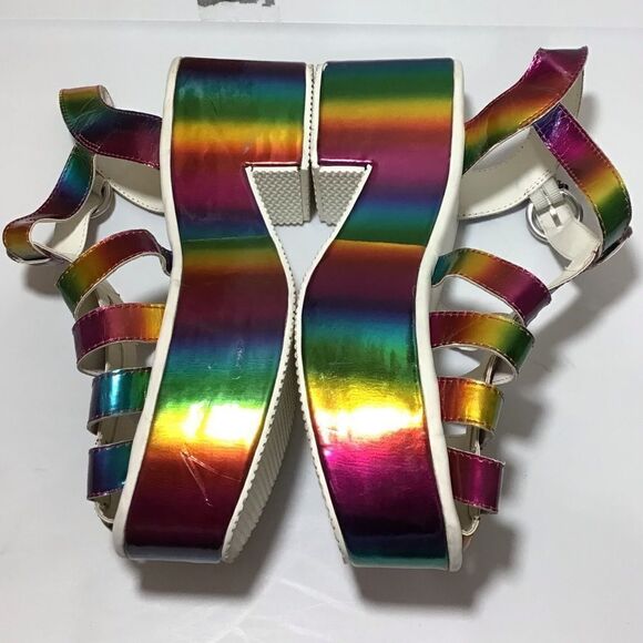 Dolls Kill Y.R.U. Chariot Chunky Platform Loafers Holographic Size 9 - Picture 4 of 10